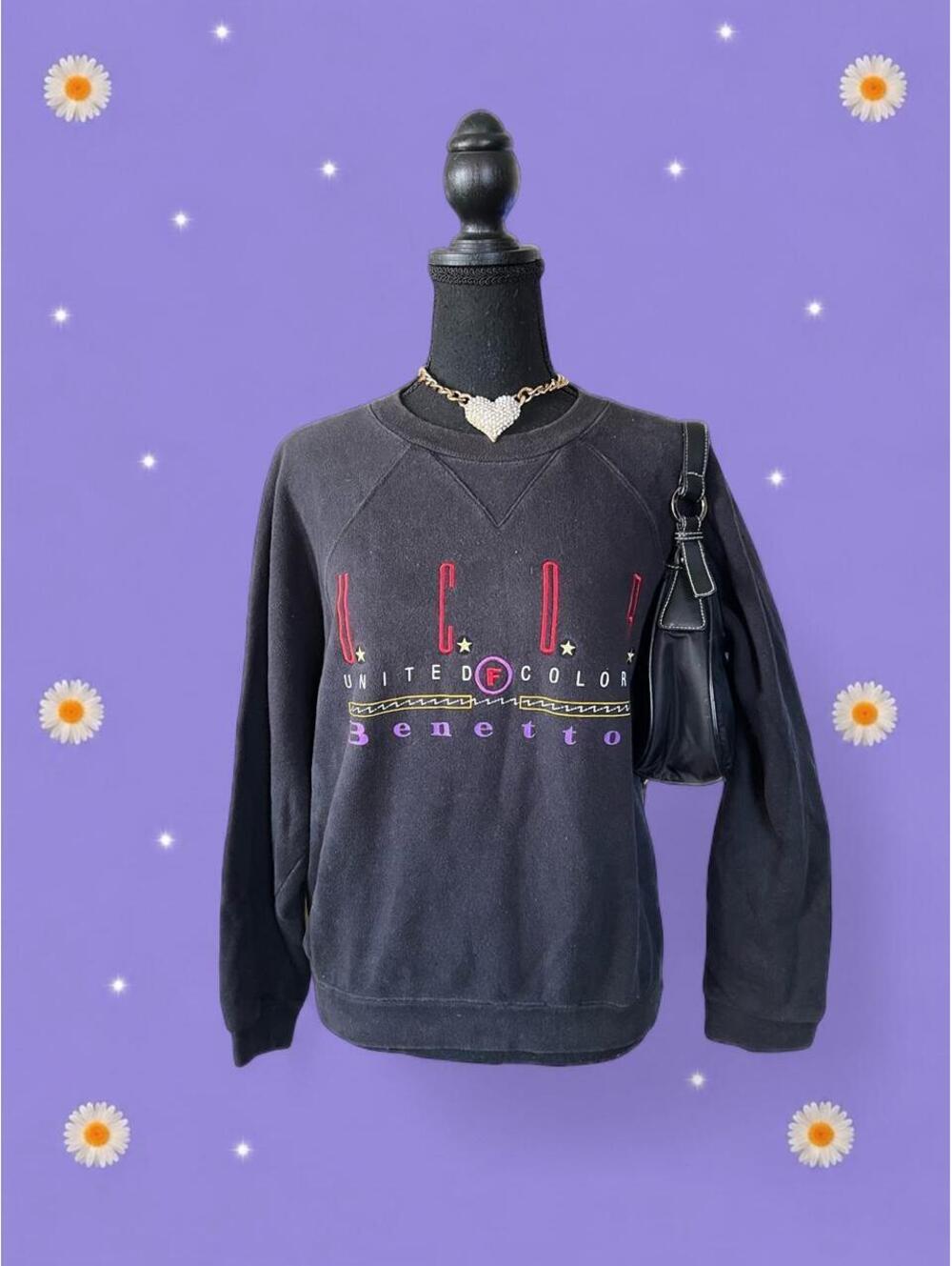 Vintage 80s United Colors Benetton Graphic Retro Preppy Sweatshirt size medium